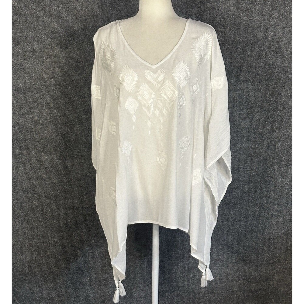 Chicos Embroidered Fringe Cover Up Tunic Boho Top Size L/XL CJ6232